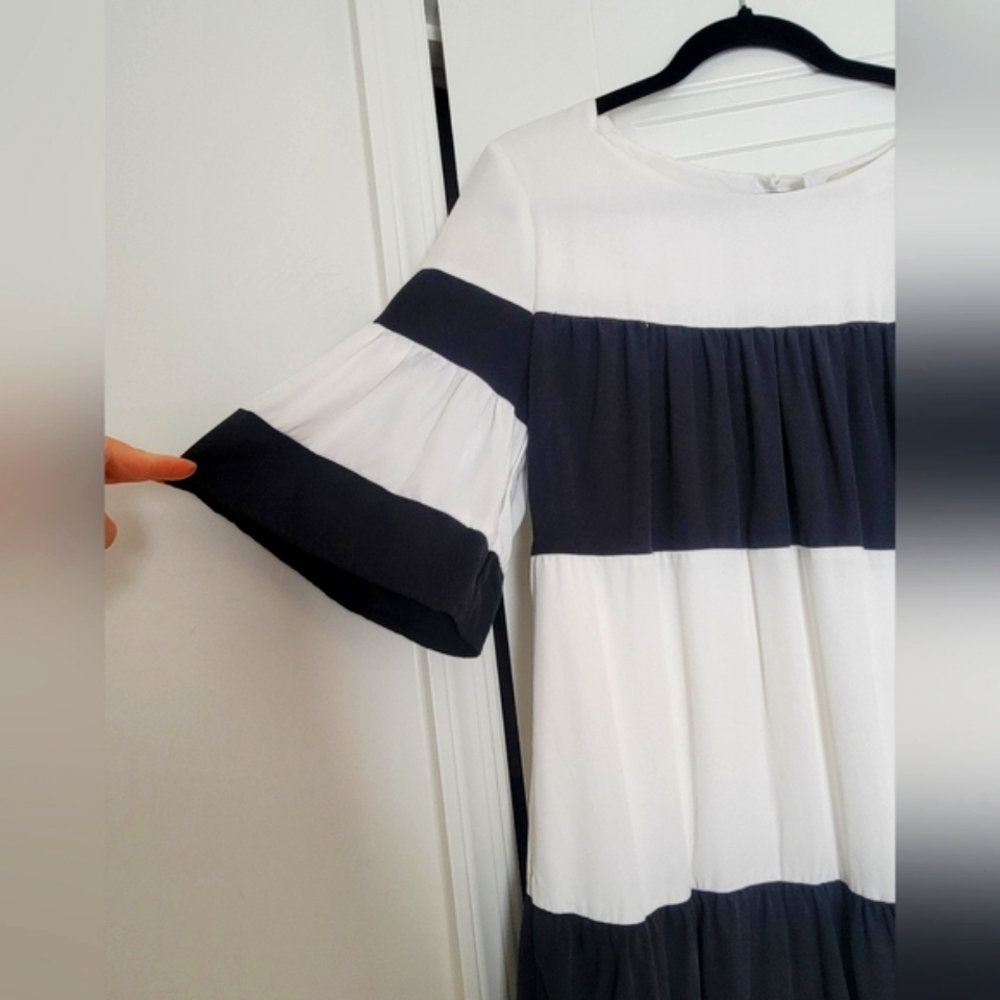 Anthropologie Everleigh Striped Bell Sleeve Tiered Dress - Picture 2 of 10